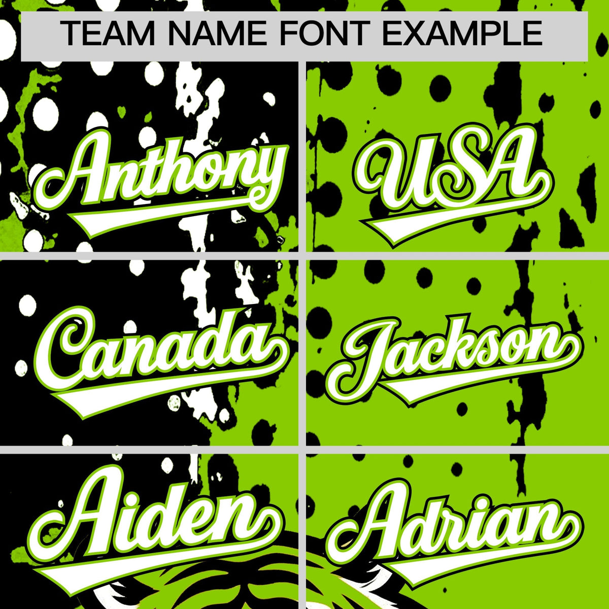 Custom Neon Green Black White Full-Snap Graffiti Pattern Tiger Graffiti Jersey Baseball Jersey| KXKSHOP