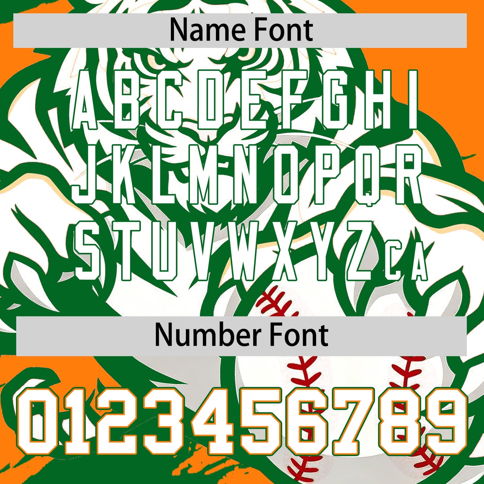 Custom Orange Kelly Green White Full-Snap Graffiti Pattern Tiger Graffiti Jersey Baseball Jersey| KXKSHOP