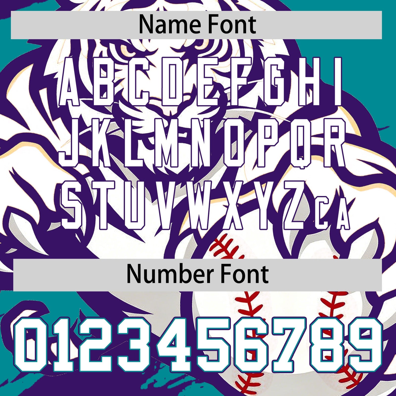 Custom Teal Purple White Full-Snap Graffiti Pattern Tiger Graffiti Jersey Baseball Jersey| KXKSHOP