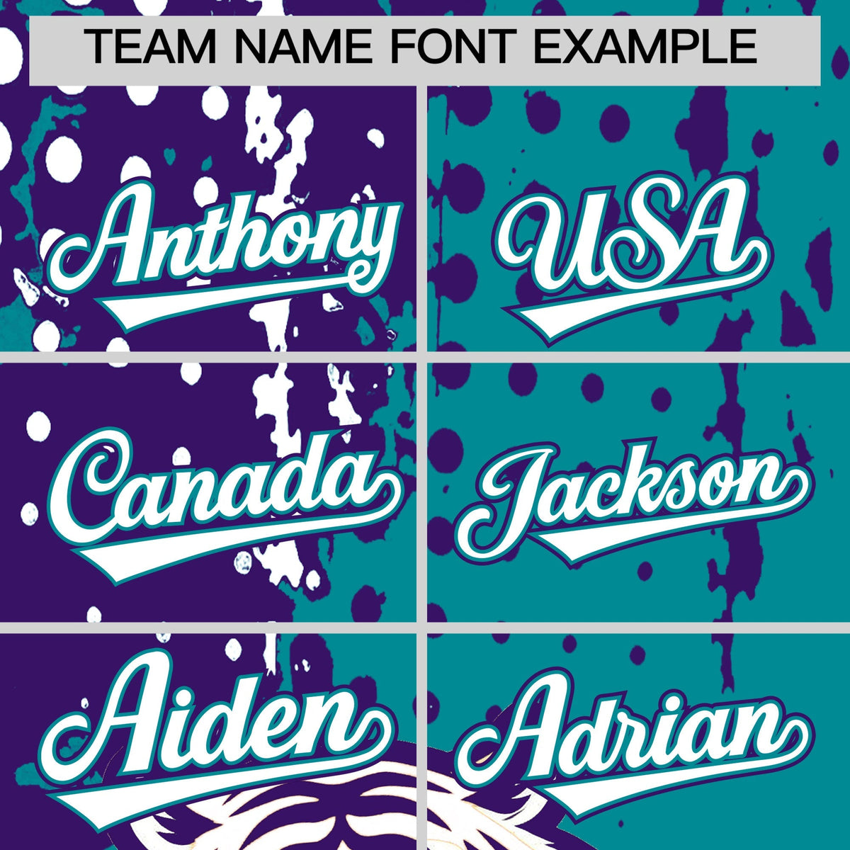 Custom Teal Purple White Full-Snap Graffiti Pattern Tiger Graffiti Jersey Baseball Jersey| KXKSHOP