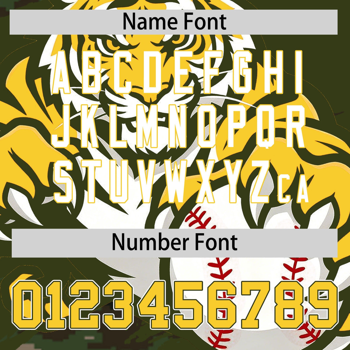 Custom Olive Camo Gold Full-Snap Graffiti Pattern Tiger Graffiti Jersey Baseball Jersey| KXKSHOP