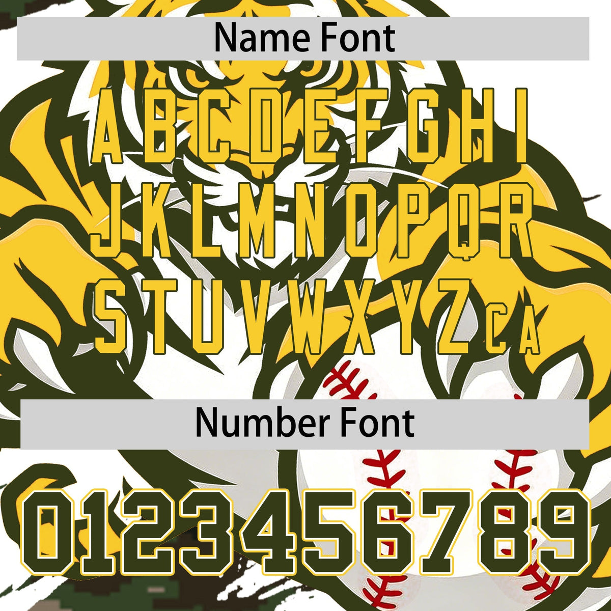 Custom White Camo Olive Full-Snap Graffiti Pattern Tiger Graffiti Jersey Baseball Jersey| KXKSHOP