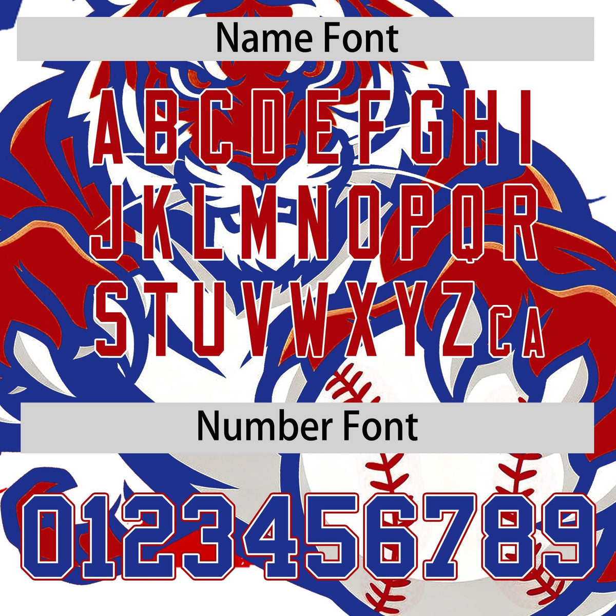 Custom Royal Blue White Red Full-Snap Graffiti Pattern Tiger Graffiti Jersey Baseball Jersey| KXKSHOP