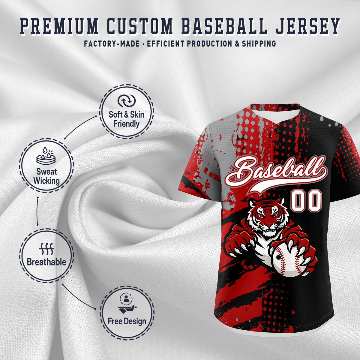 Custom Black Red Gray Full-Snap Graffiti Pattern Tiger Graffiti Jersey Baseball Jersey| KXKSHOP