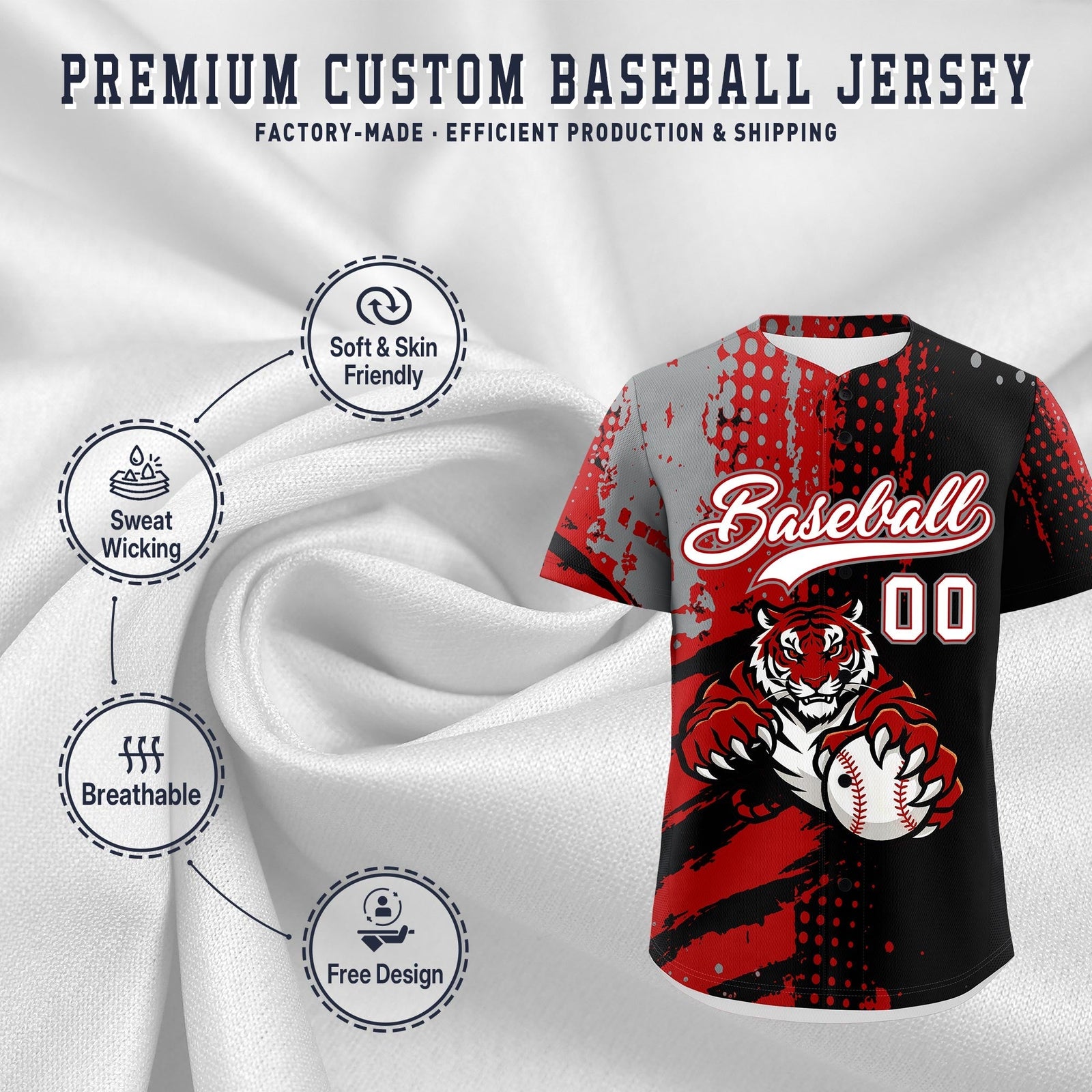Custom Black Red Gray Full-Snap Graffiti Pattern Tiger Graffiti Jersey Baseball Jersey| KXKSHOP