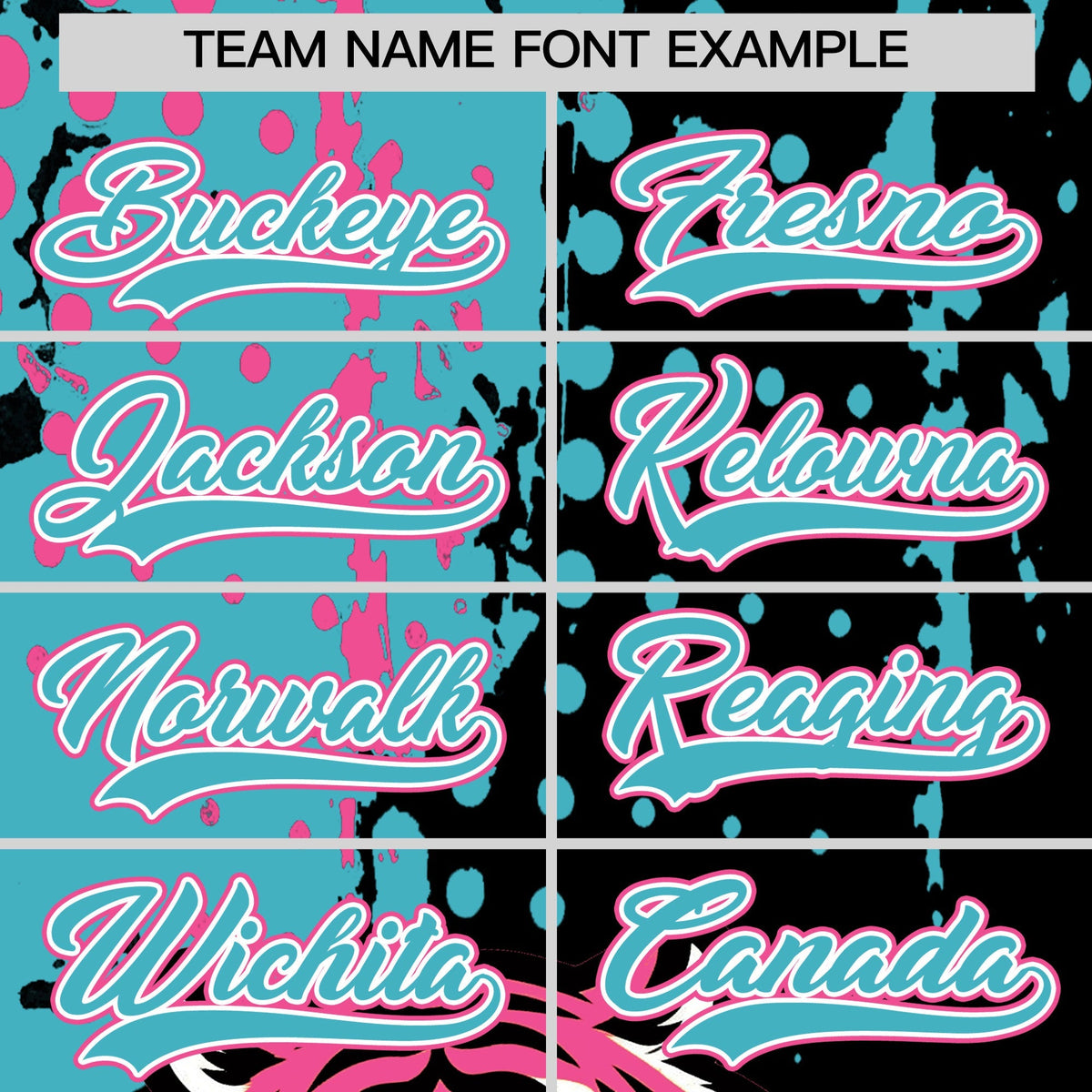 Custom Black Aqua Pink Full-Snap Graffiti Pattern Tiger Graffiti Jersey Baseball Jersey| KXKSHOP