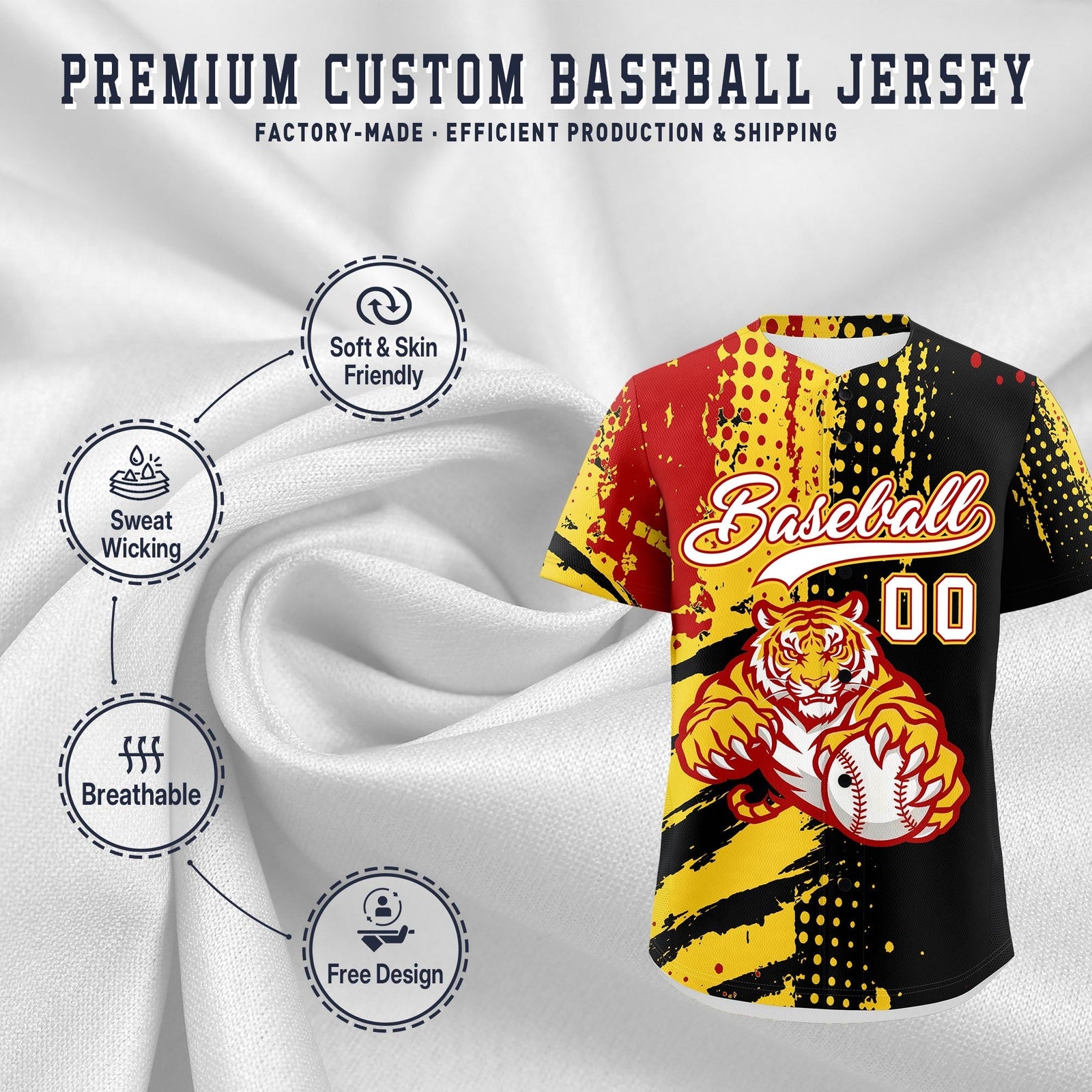 Custom Black Red Gold Full-Snap Graffiti Pattern Tiger Graffiti Jersey Baseball Jersey| KXKSHOP