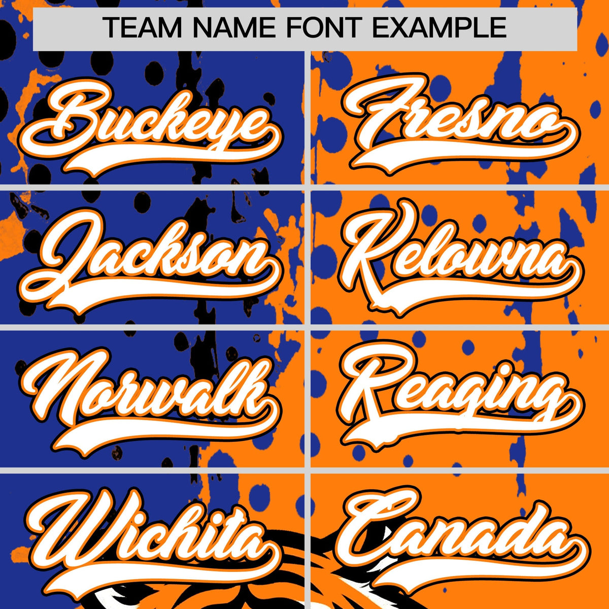 Custom Orange Royal Blue Black Full-Snap Graffiti Pattern Tiger Graffiti Jersey Baseball Jersey| KXKSHOP