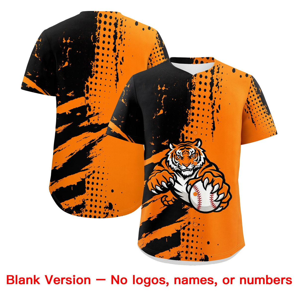 Custom Orange Black Full-Snap Graffiti Pattern Tiger Graffiti Jersey Baseball Jersey| KXKSHOP
