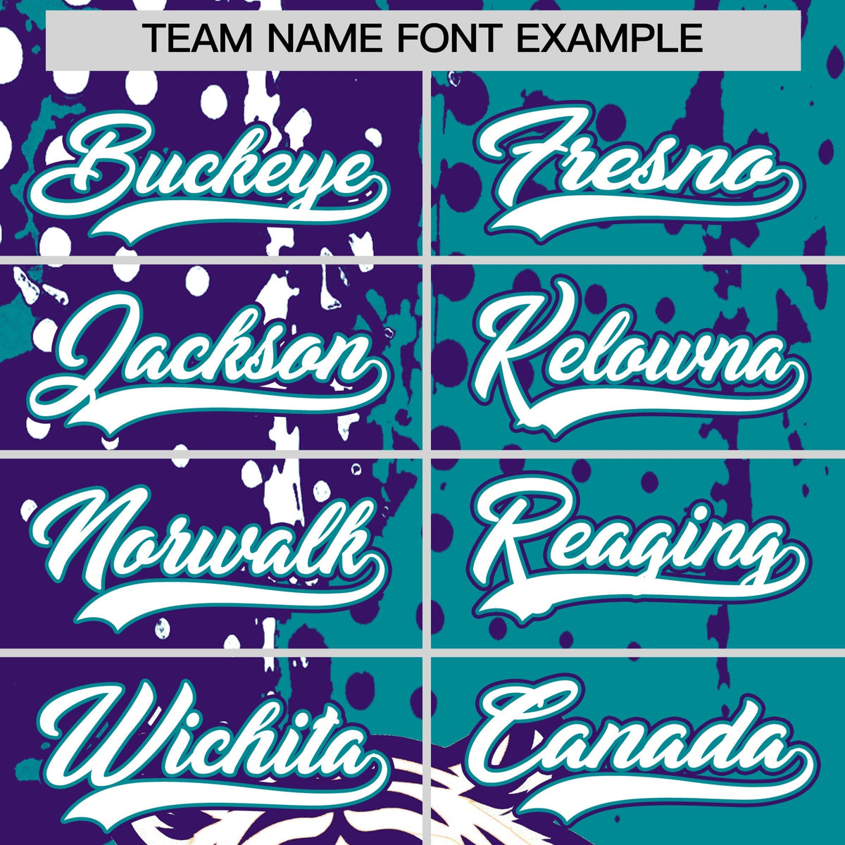 Custom Teal Purple White Full-Snap Graffiti Pattern Tiger Graffiti Jersey Baseball Jersey| KXKSHOP