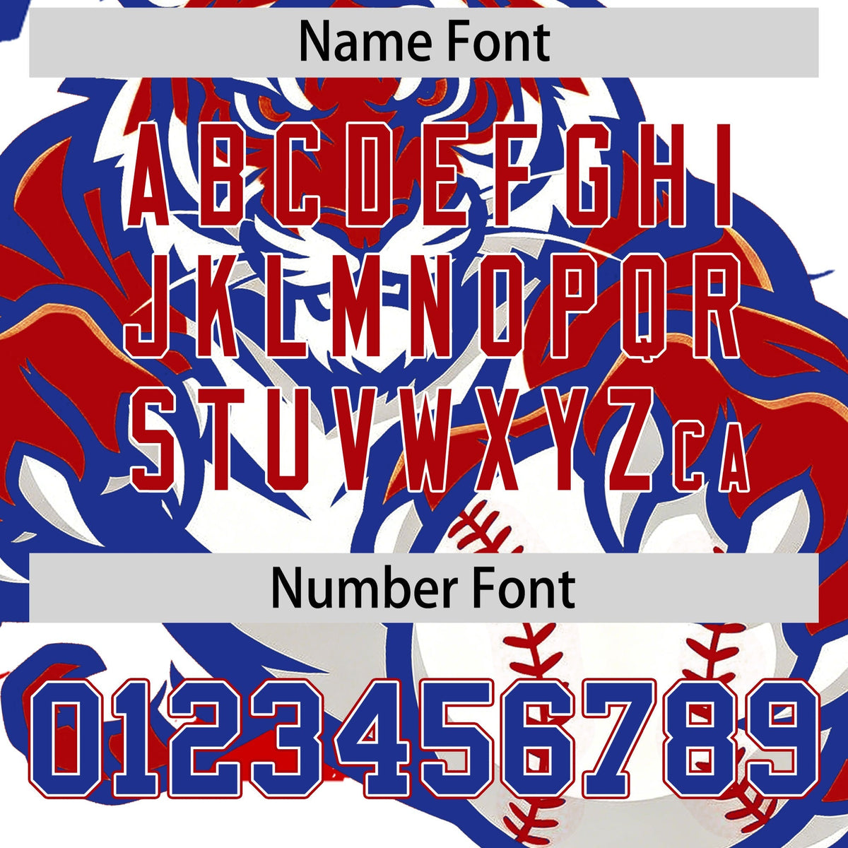 Custom Royal Blue White Red Full-Snap Graffiti Pattern Tiger Graffiti Jersey Baseball Jersey| KXKSHOP