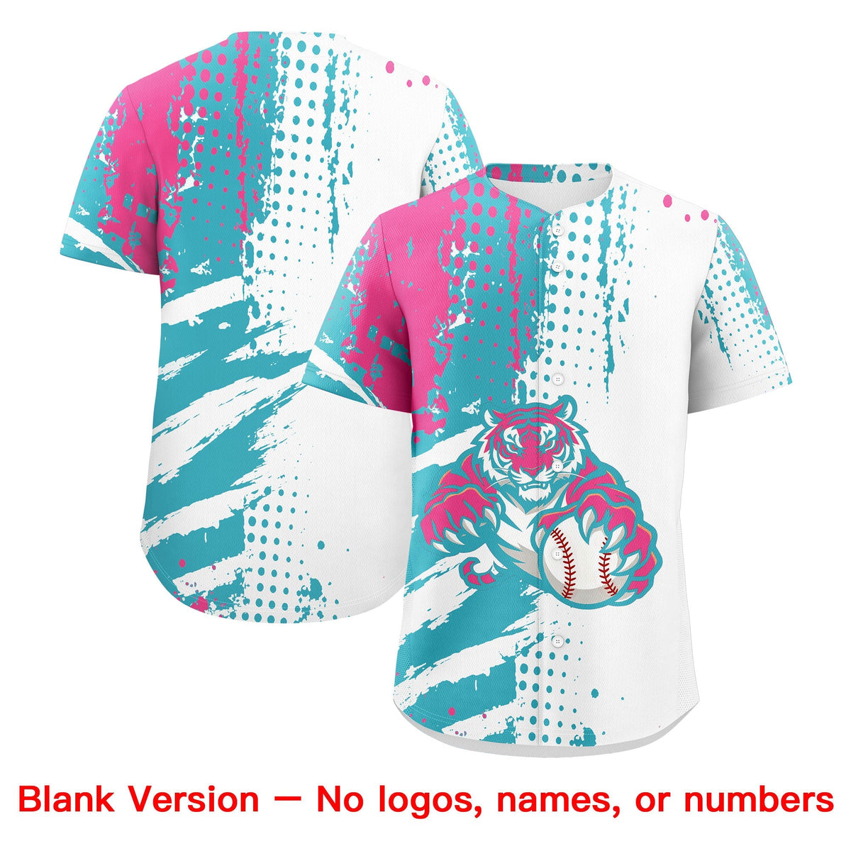 Custom White Aqua Pink Full-Snap Graffiti Pattern Tiger Graffiti Jersey Baseball Jersey| KXKSHOP