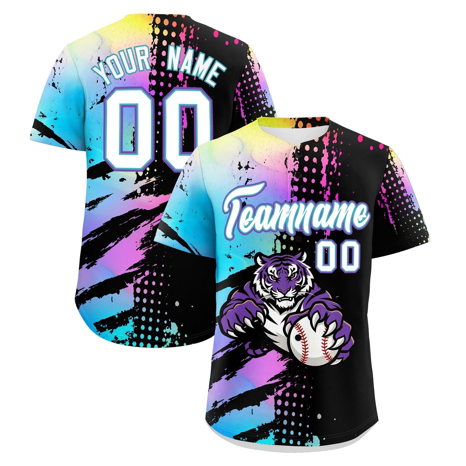 Custom Black White Sky Blue Full-Snap Graffiti Pattern Tiger Graffiti Jersey Baseball Jersey| KXKSHOP