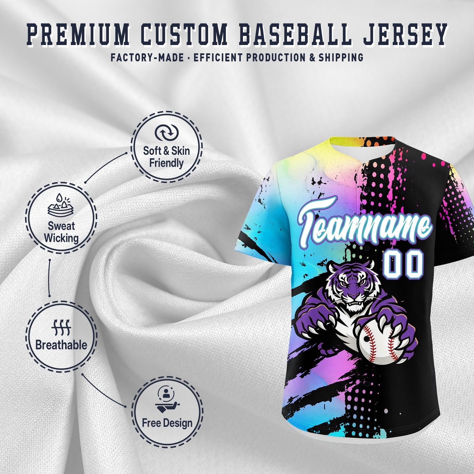 Custom Black White Sky Blue Full-Snap Graffiti Pattern Tiger Graffiti Jersey Baseball Jersey| KXKSHOP