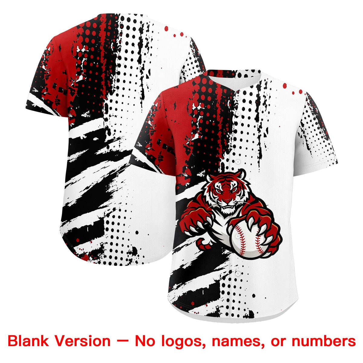 Custom White Black Red Full-Snap Graffiti Pattern Tiger Graffiti Jersey Baseball Jersey| KXKSHOP