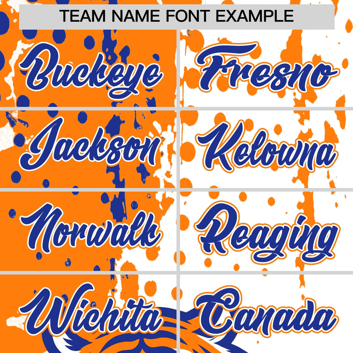 Custom White Orange Royal Blue Full-Snap Graffiti Pattern Tiger Graffiti Jersey Baseball Jersey| KXKSHOP