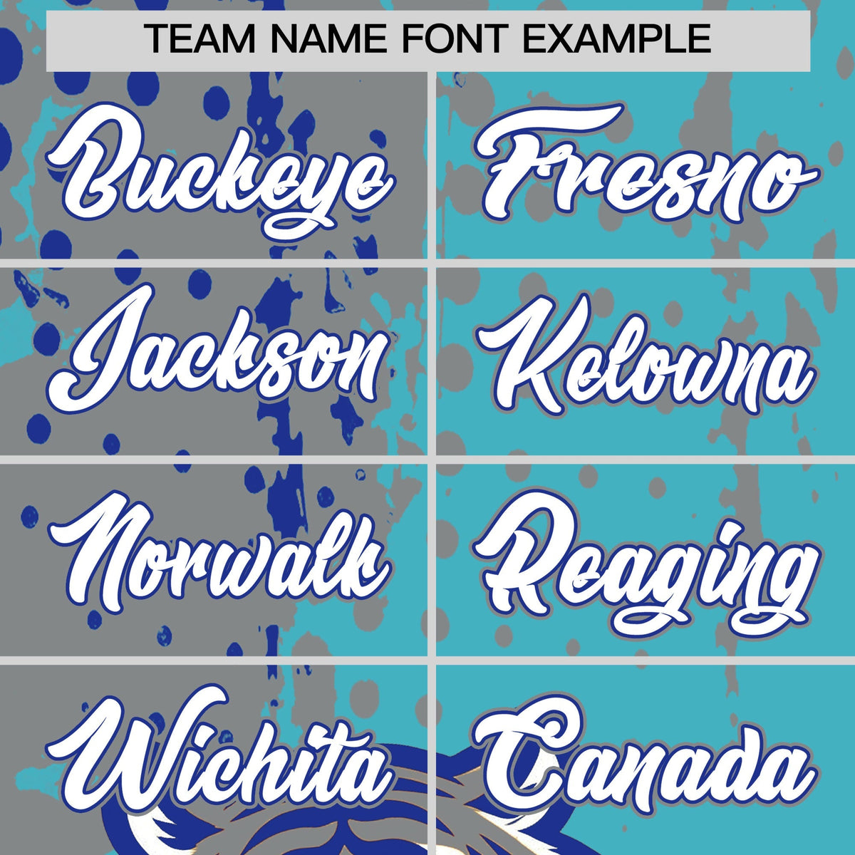 Custom Sky Blue Gray Royal Blue Full-Snap Graffiti Pattern Tiger Graffiti Jersey Baseball Jersey| KXKSHOP