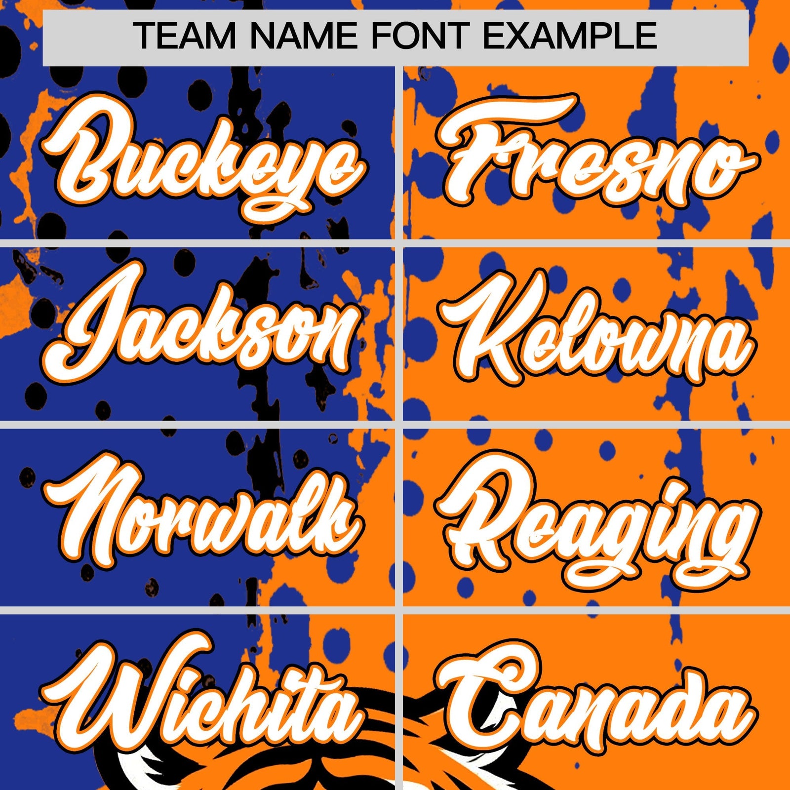 Custom Orange Royal Blue Black Full-Snap Graffiti Pattern Tiger Graffiti Jersey Baseball Jersey| KXKSHOP