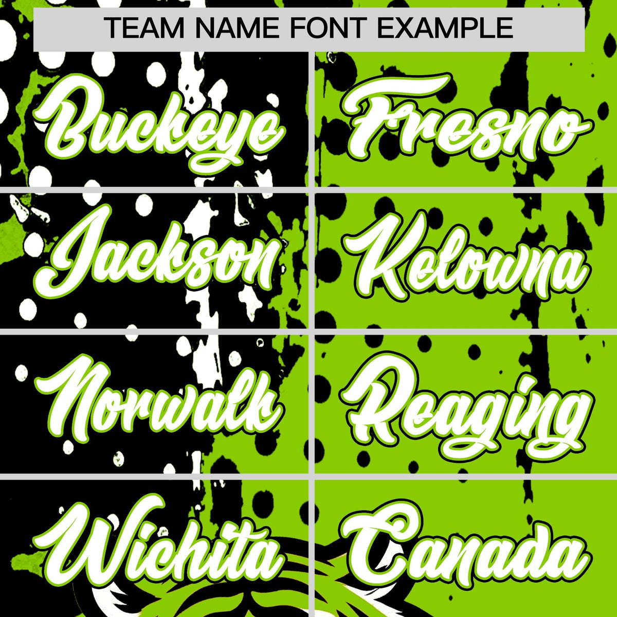 Custom Neon Green Black White Full-Snap Graffiti Pattern Tiger Graffiti Jersey Baseball Jersey| KXKSHOP