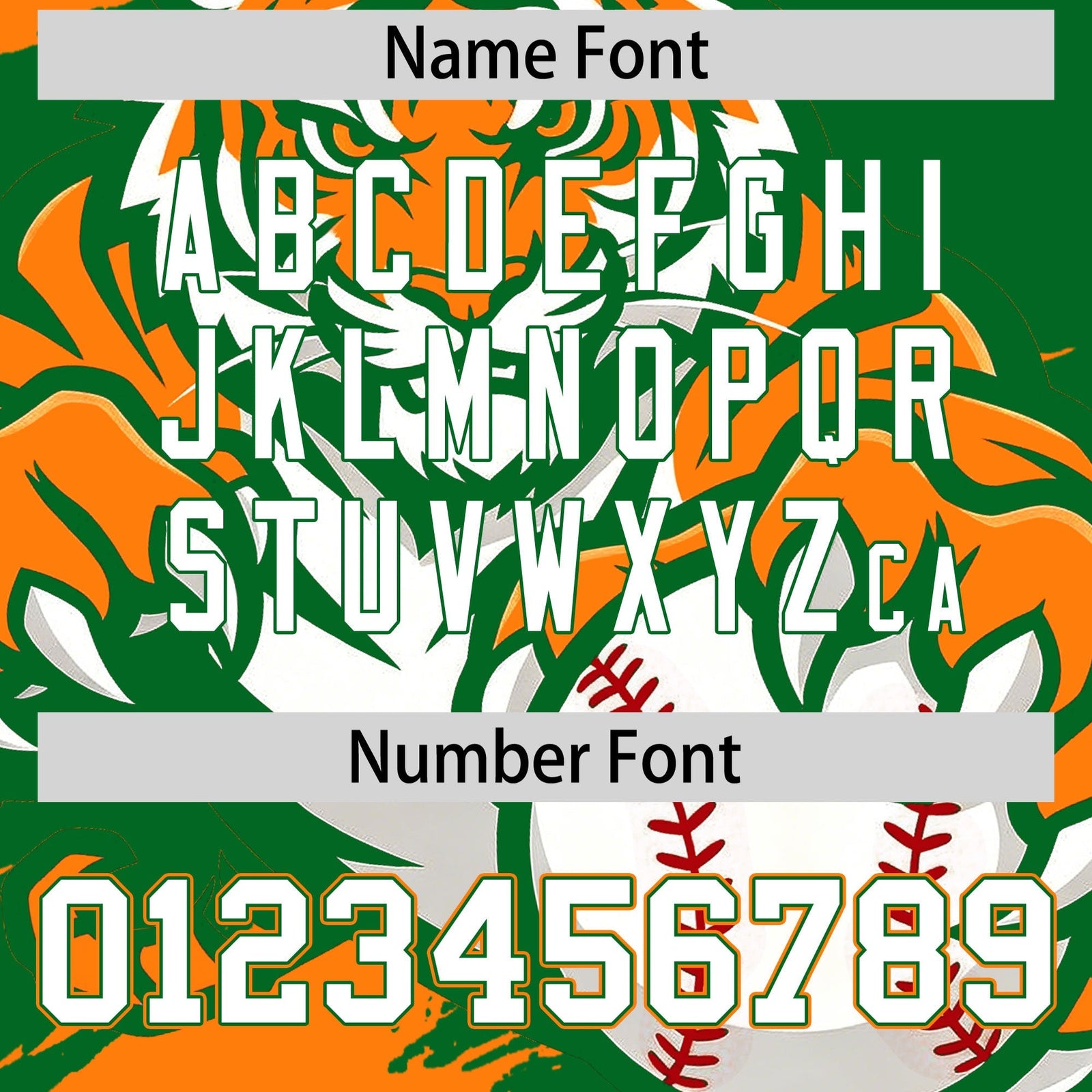 Custom Kelly Green Orange White Full-Snap Graffiti Pattern Tiger Graffiti Jersey Baseball Jersey| KXKSHOP