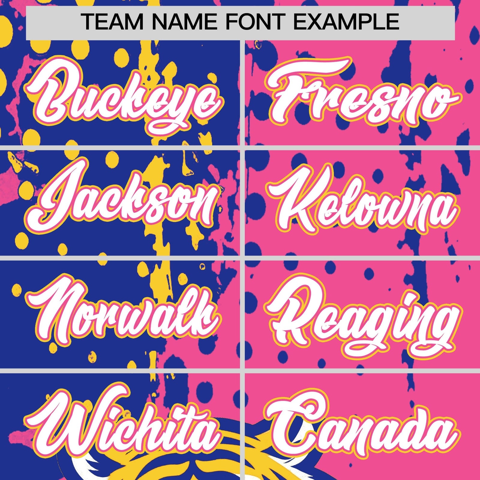 Custom Pink Royal Blue Gold Full-Snap Graffiti Pattern Tiger Graffiti Jersey Baseball Jersey| KXKSHOP