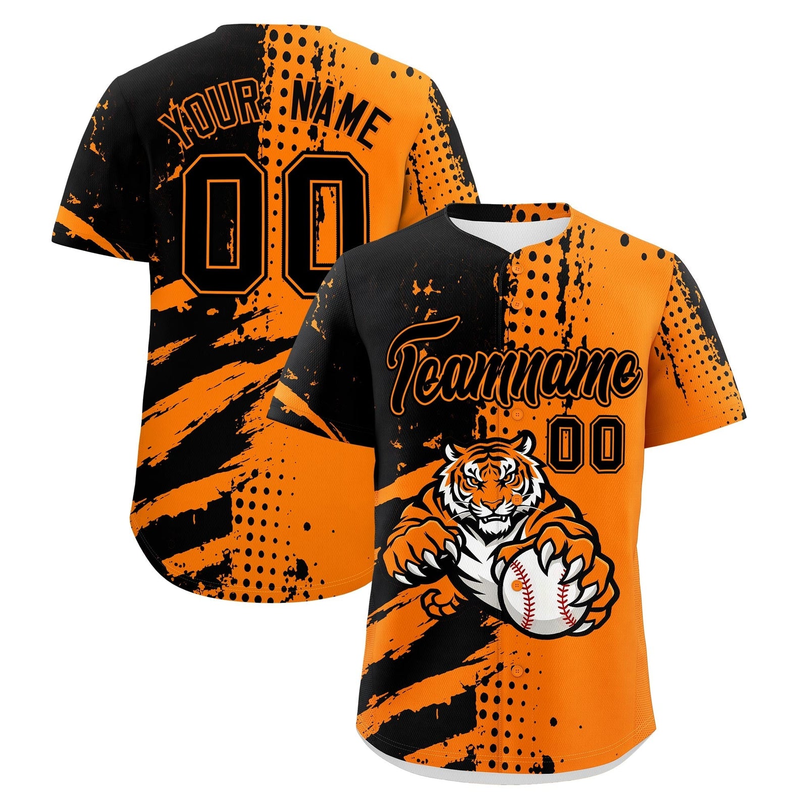 Custom Orange Black Full-Snap Graffiti Pattern Tiger Graffiti Jersey Baseball Jersey| KXKSHOP