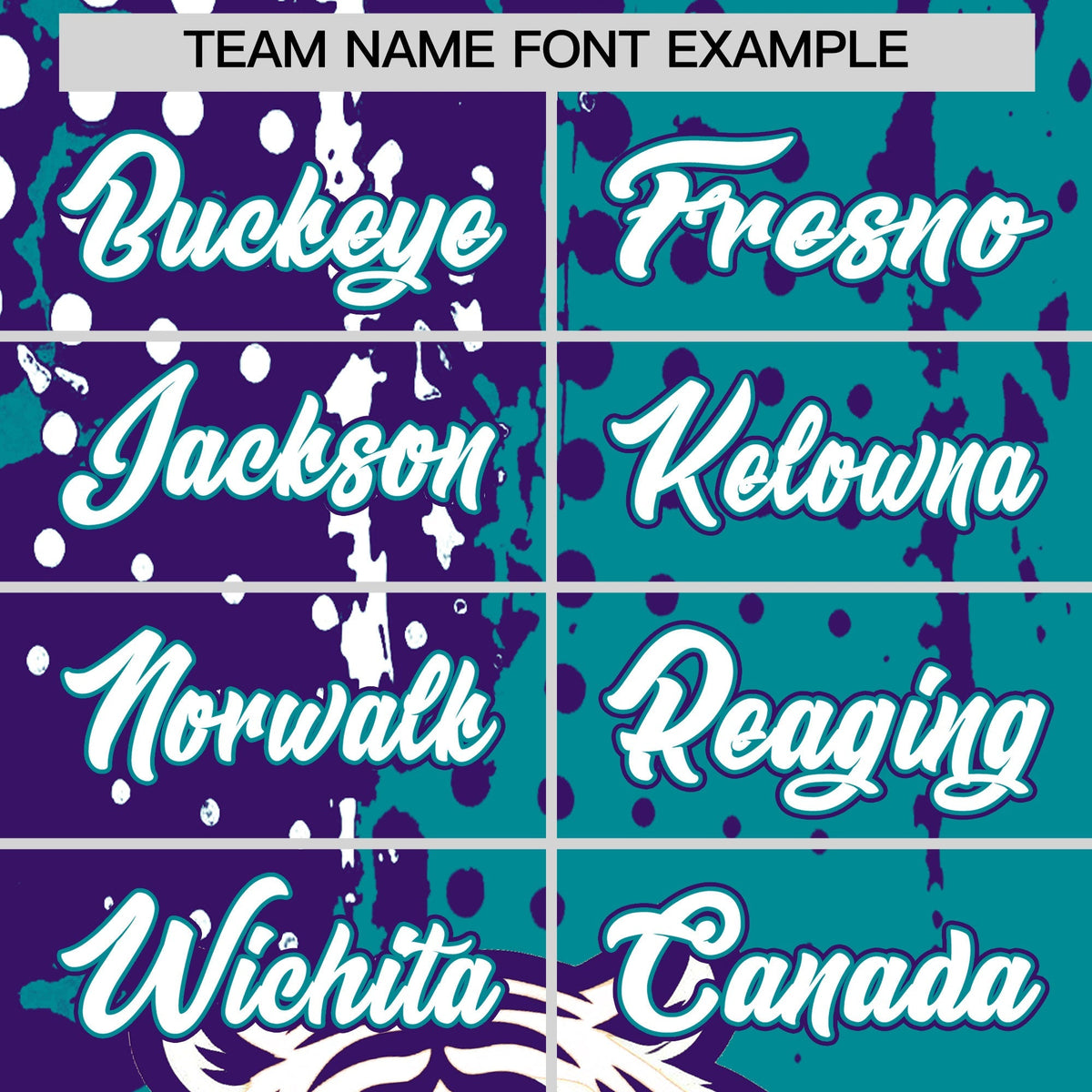 Custom Teal Purple White Full-Snap Graffiti Pattern Tiger Graffiti Jersey Baseball Jersey| KXKSHOP