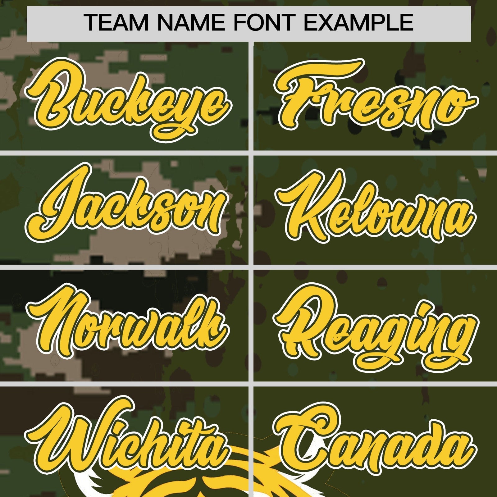 Custom Olive Camo Gold Full-Snap Graffiti Pattern Tiger Graffiti Jersey Baseball Jersey| KXKSHOP
