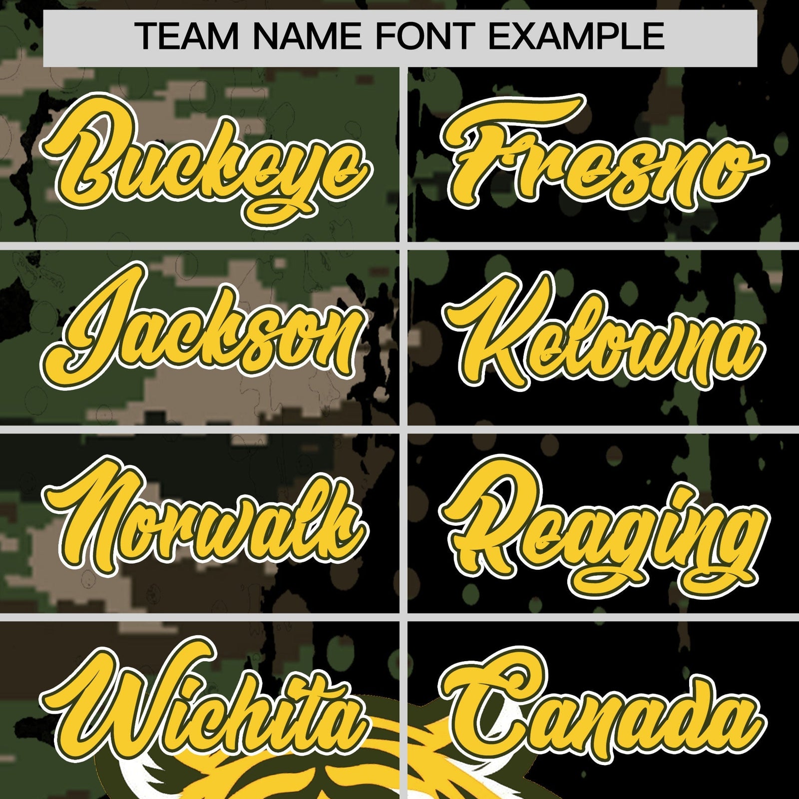 Custom Camo Black Gold Full-Snap Graffiti Pattern Tiger Graffiti Jersey Baseball Jersey| KXKSHOP