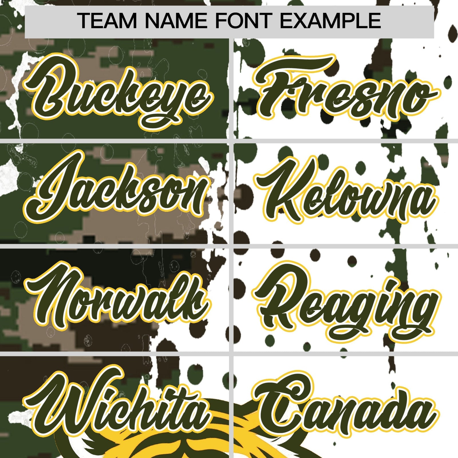Custom White Camo Olive Full-Snap Graffiti Pattern Tiger Graffiti Jersey Baseball Jersey| KXKSHOP