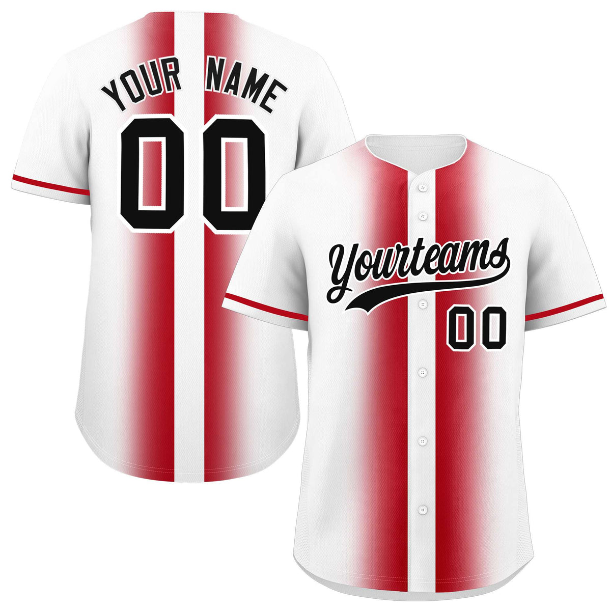 Custom White Red Lapel Gradient Fashion Authentic Baseball Jersey
