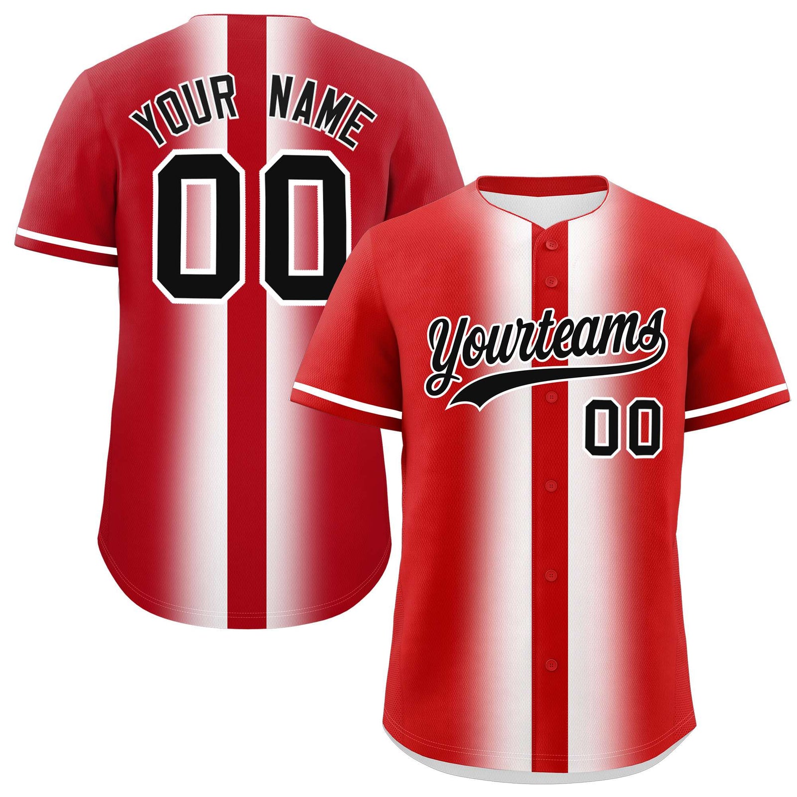 Custom Red White Lapel Gradient Fashion Authentic Baseball Jersey