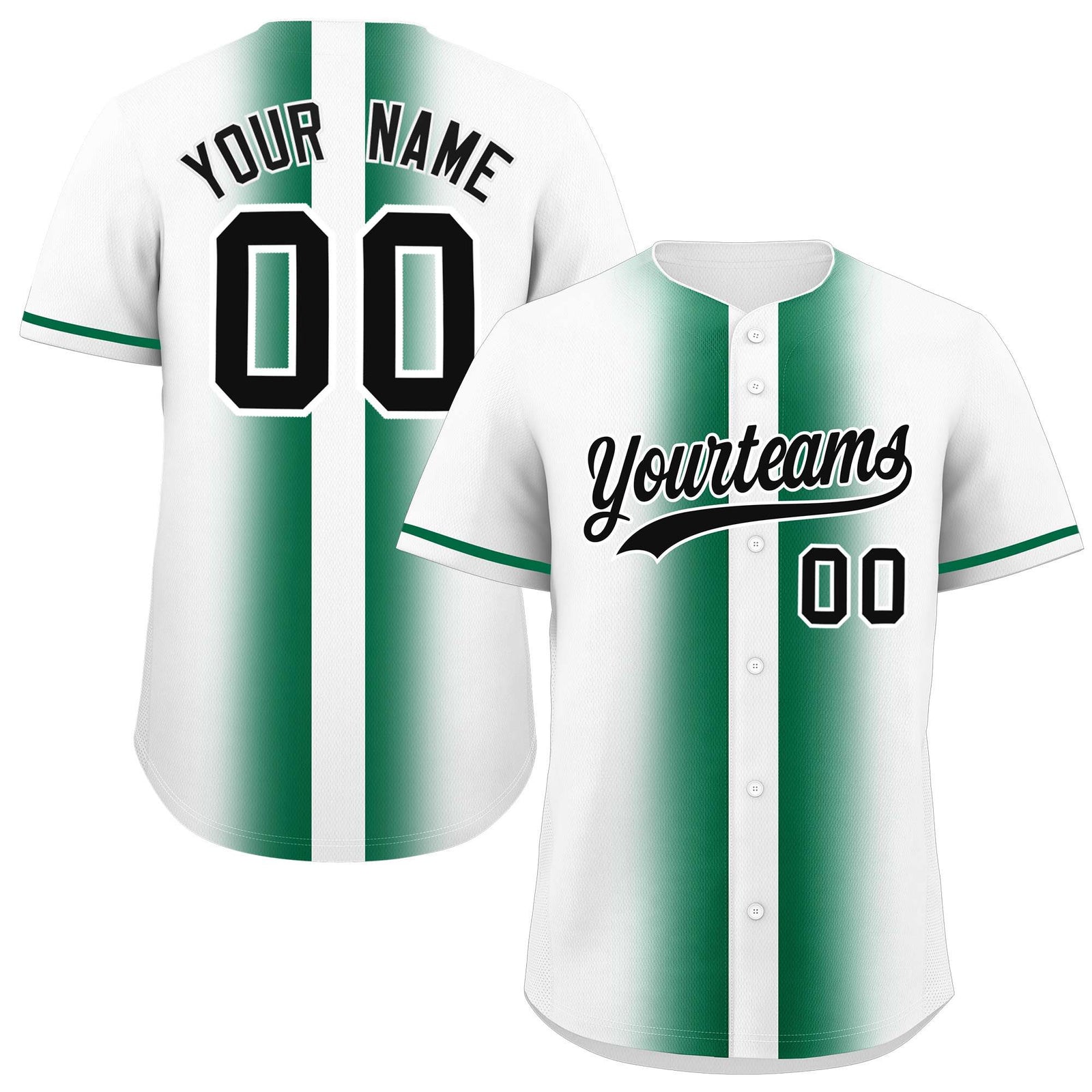 Custom White Kelly Green Lapel Gradient Fashion Authentic Baseball Jersey