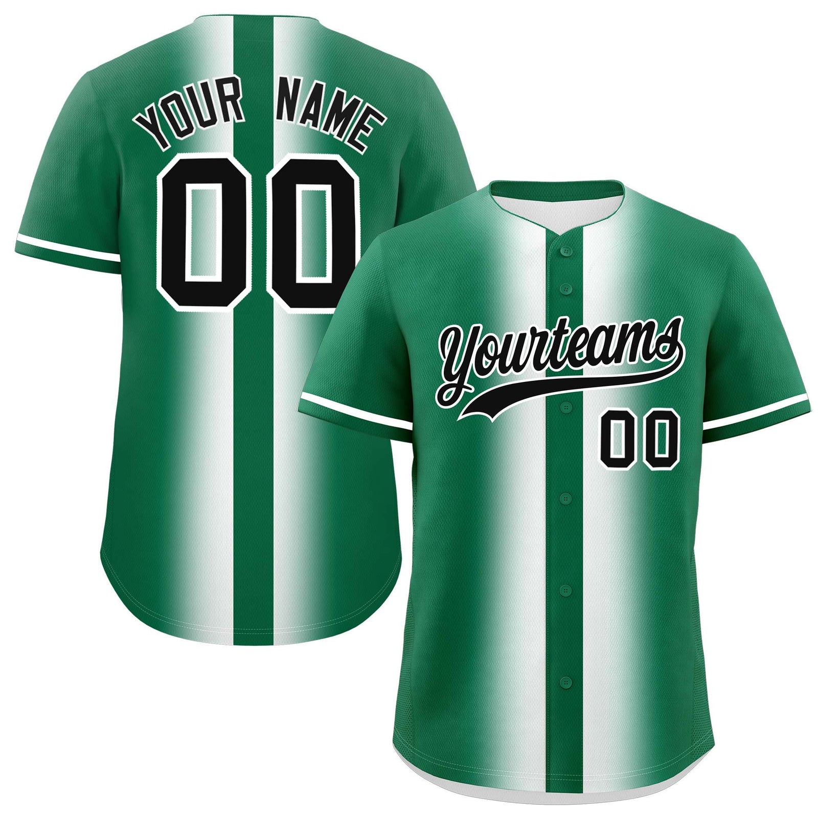 Custom Kelly Green White Lapel Gradient Fashion Authentic Baseball Jersey