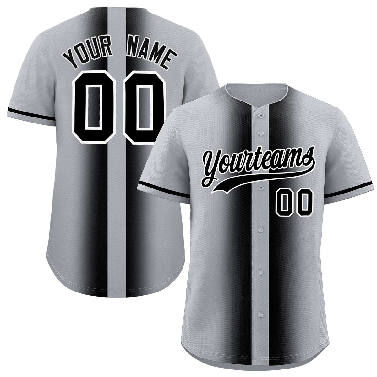Custom Silver Black Lapel Gradient Fashion Authentic Baseball Jersey