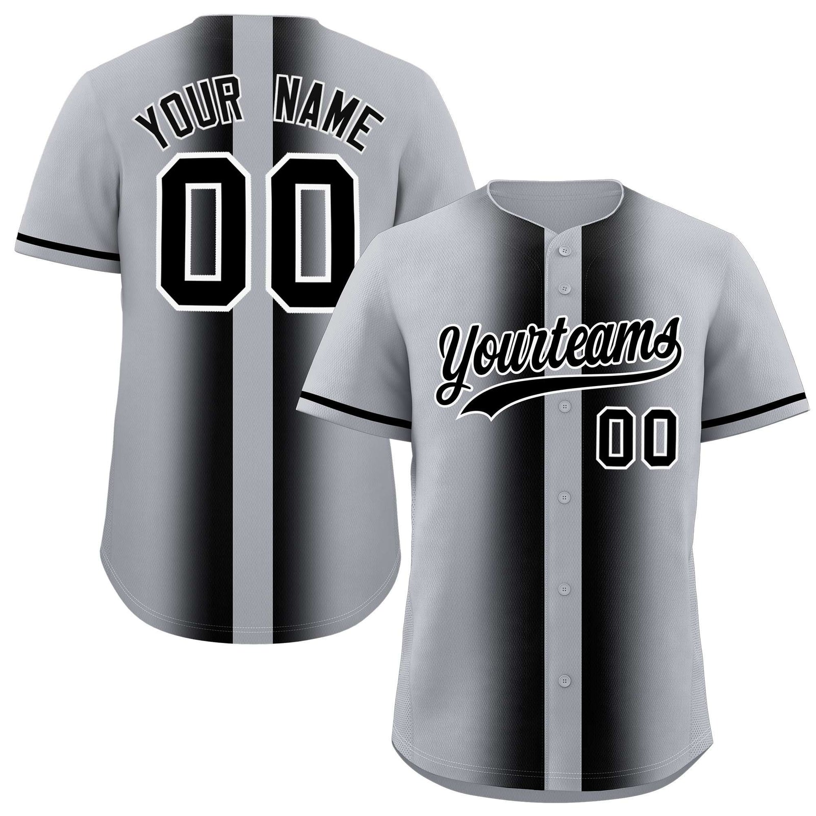 Custom Silver Black Lapel Gradient Fashion Authentic Baseball Jersey