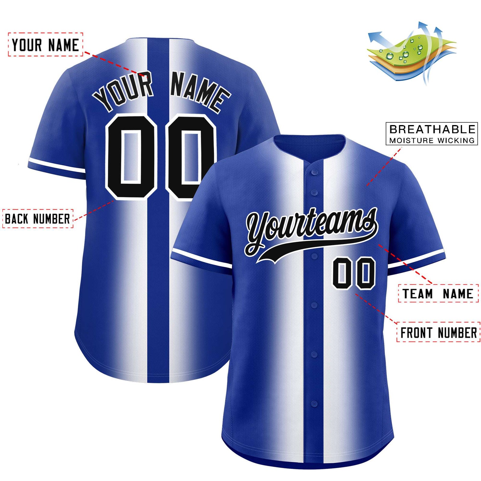 Custom Royal White Lapel Gradient Fashion Authentic Baseball Jersey