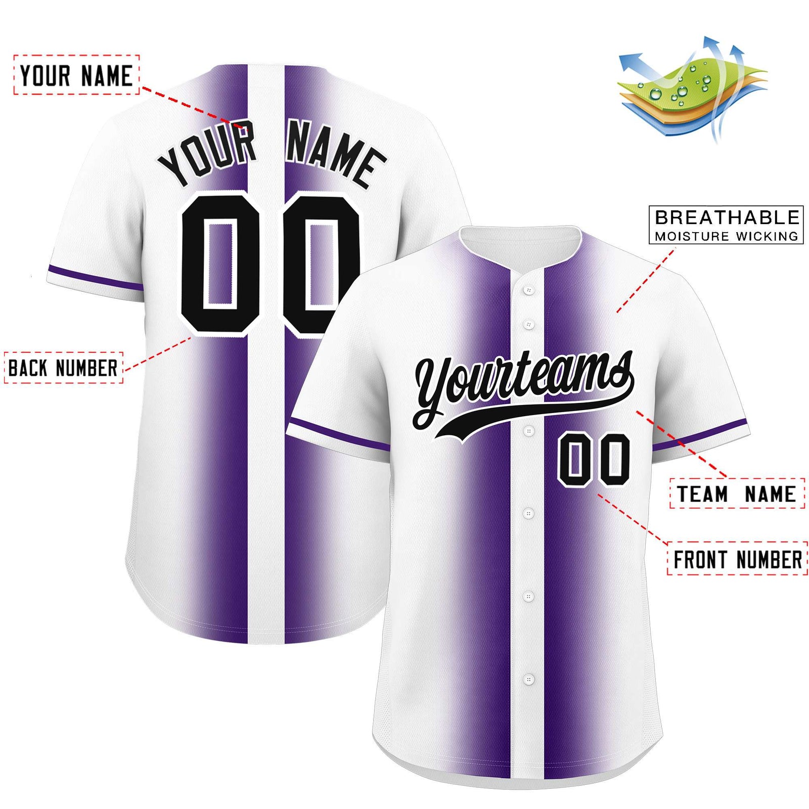 Custom White Purple Lapel Gradient Fashion Authentic Baseball Jersey