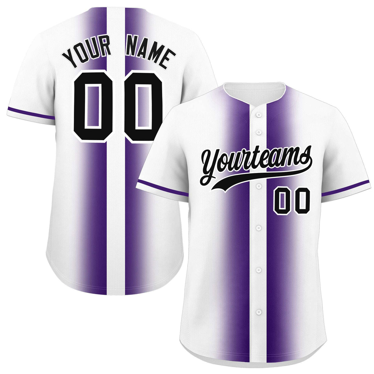Custom White Purple Lapel Gradient Fashion Authentic Baseball Jersey