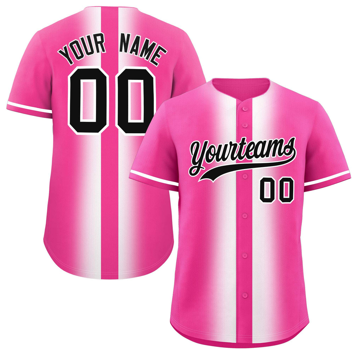 Custom Pink White Lapel Gradient Fashion Authentic Baseball Jersey