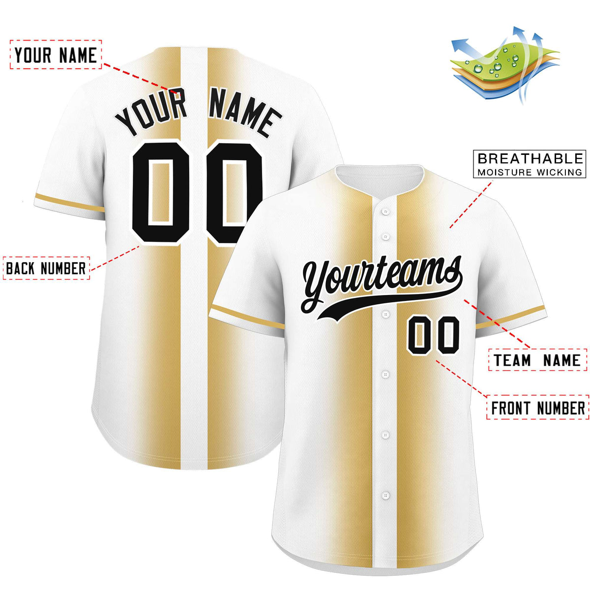 Custom White Old Gold Lapel Gradient Fashion Authentic Baseball Jersey