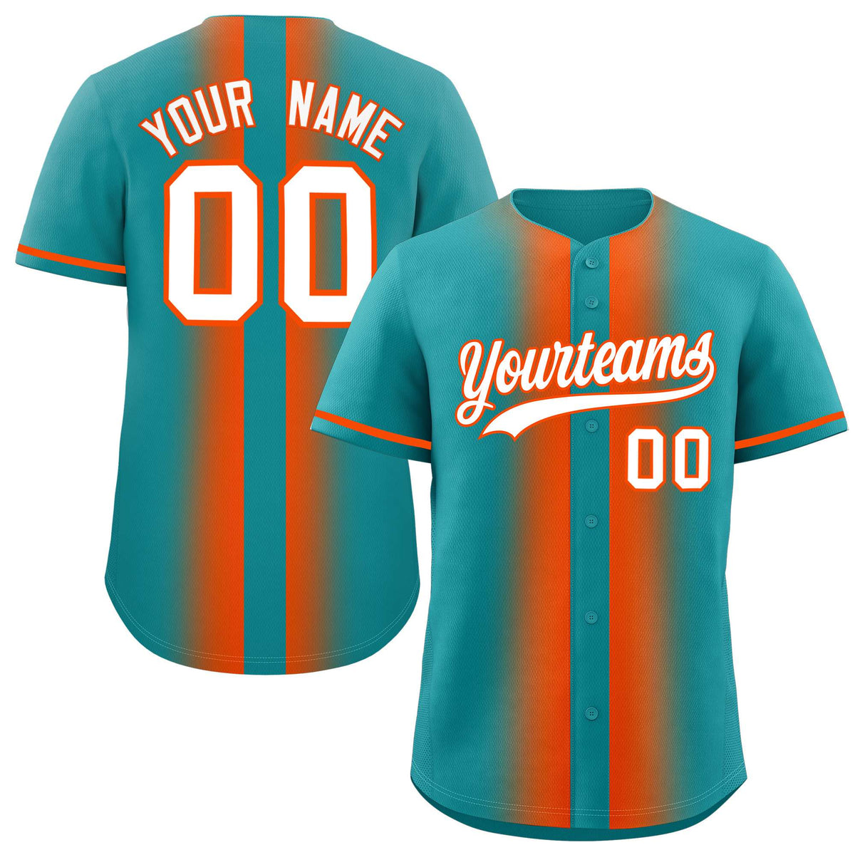 Custom Aqua Orange Lapel Gradient Fashion Authentic Baseball Jersey
