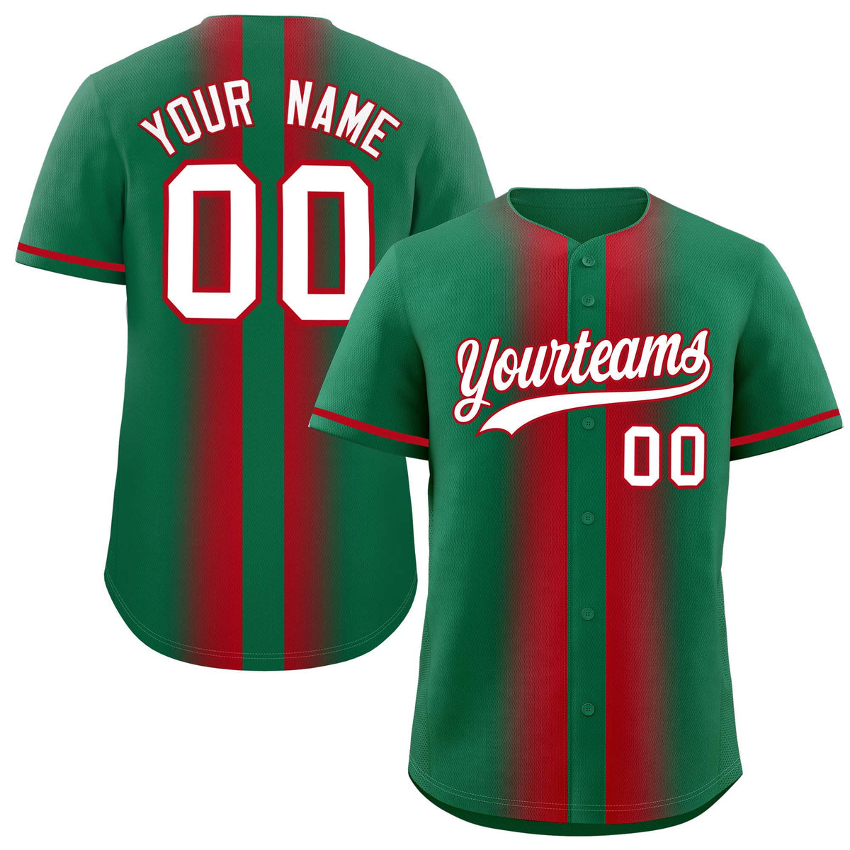 Custom Kelly Green Red Lapel Gradient Fashion Authentic Baseball Jersey