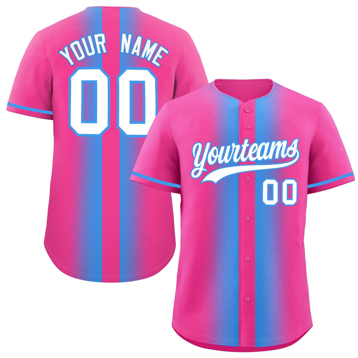 Custom Pink Powder Blue Lapel Gradient Fashion Authentic Baseball Jersey
