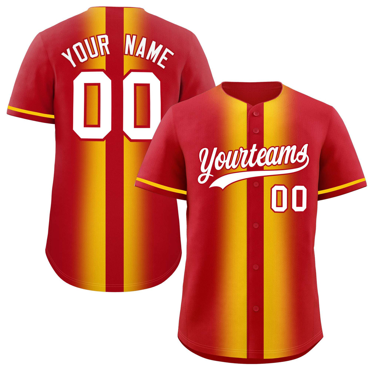 Custom Red Gold Lapel Gradient Fashion Authentic Baseball Jersey