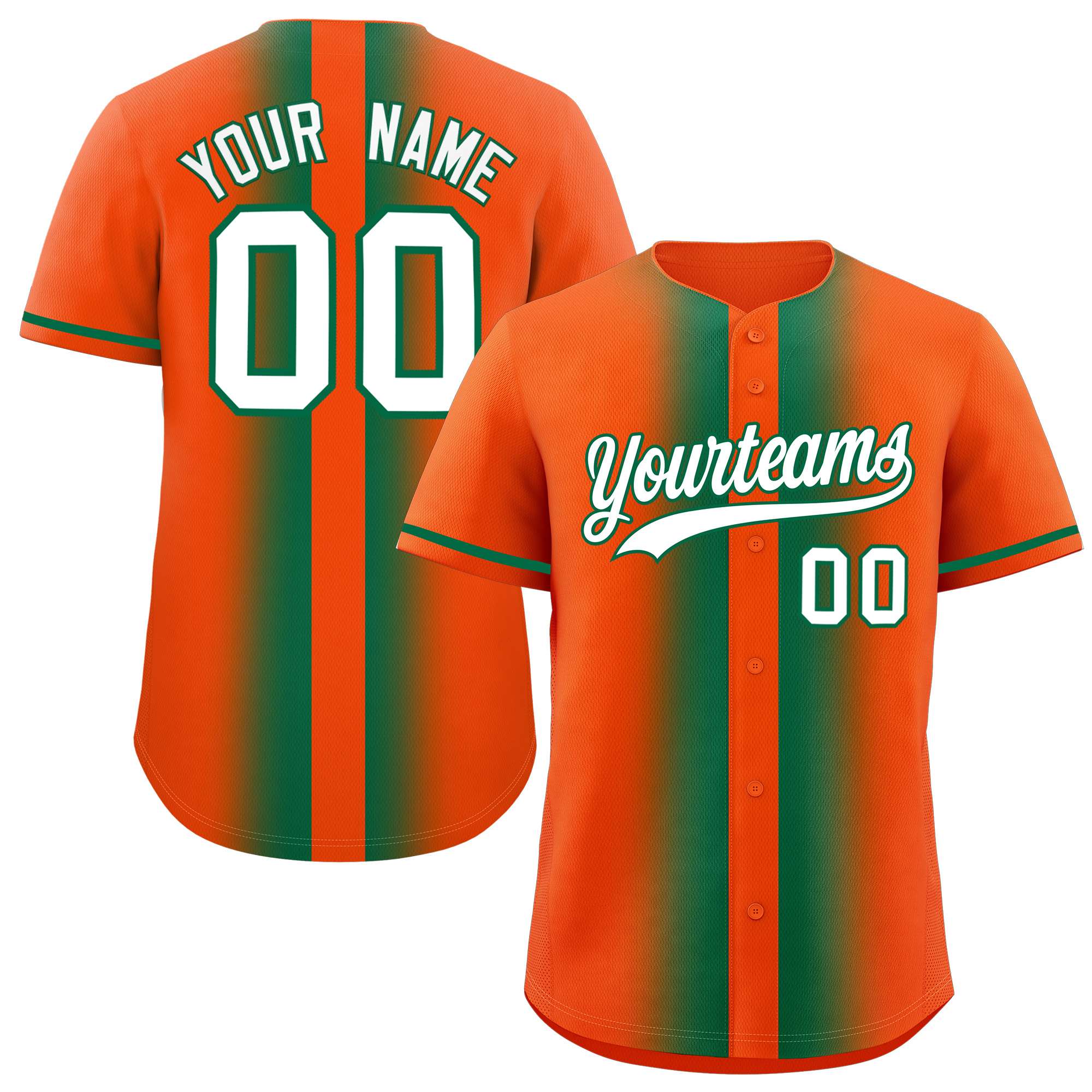 Custom Orange Kelly Green Lapel Gradient Fashion Authentic Baseball Jersey