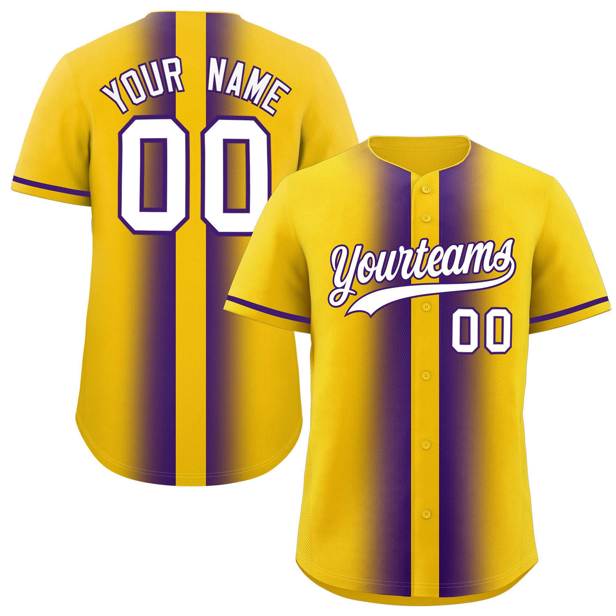 Custom Gold Purple Lapel Gradient Fashion Authentic Baseball Jersey