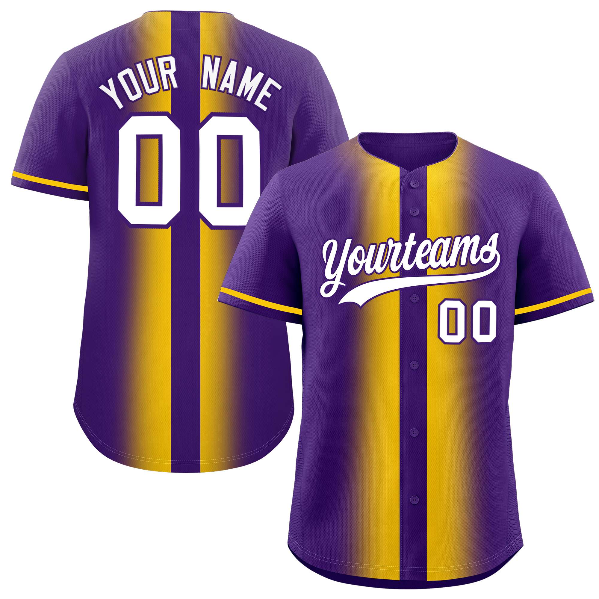 Custom Purple Gold Lapel Gradient Fashion Authentic Baseball Jersey