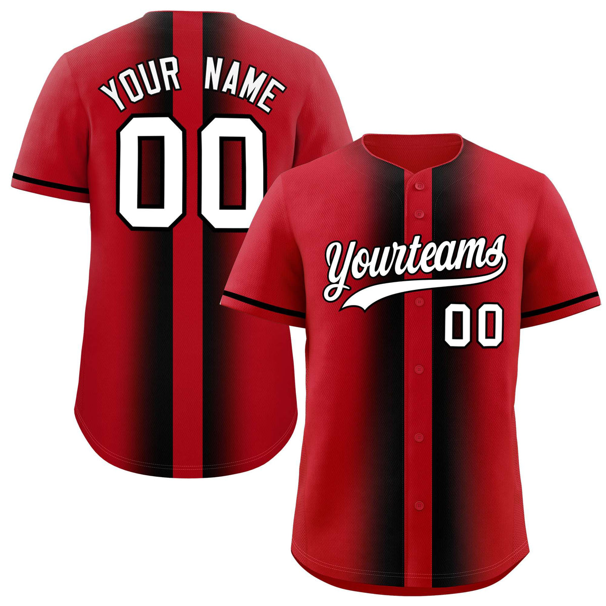 Custom Red Black Lapel Gradient Fashion Authentic Baseball Jersey