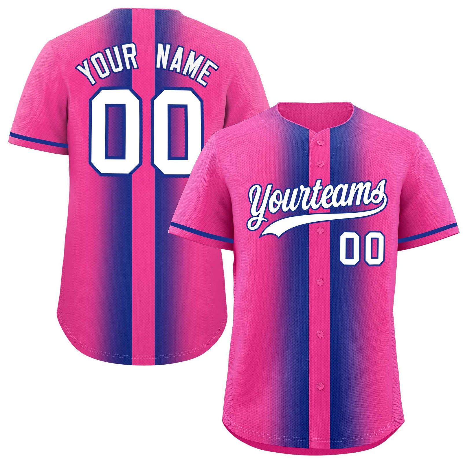 Custom Pink Royal Lapel Gradient Fashion Authentic Baseball Jersey